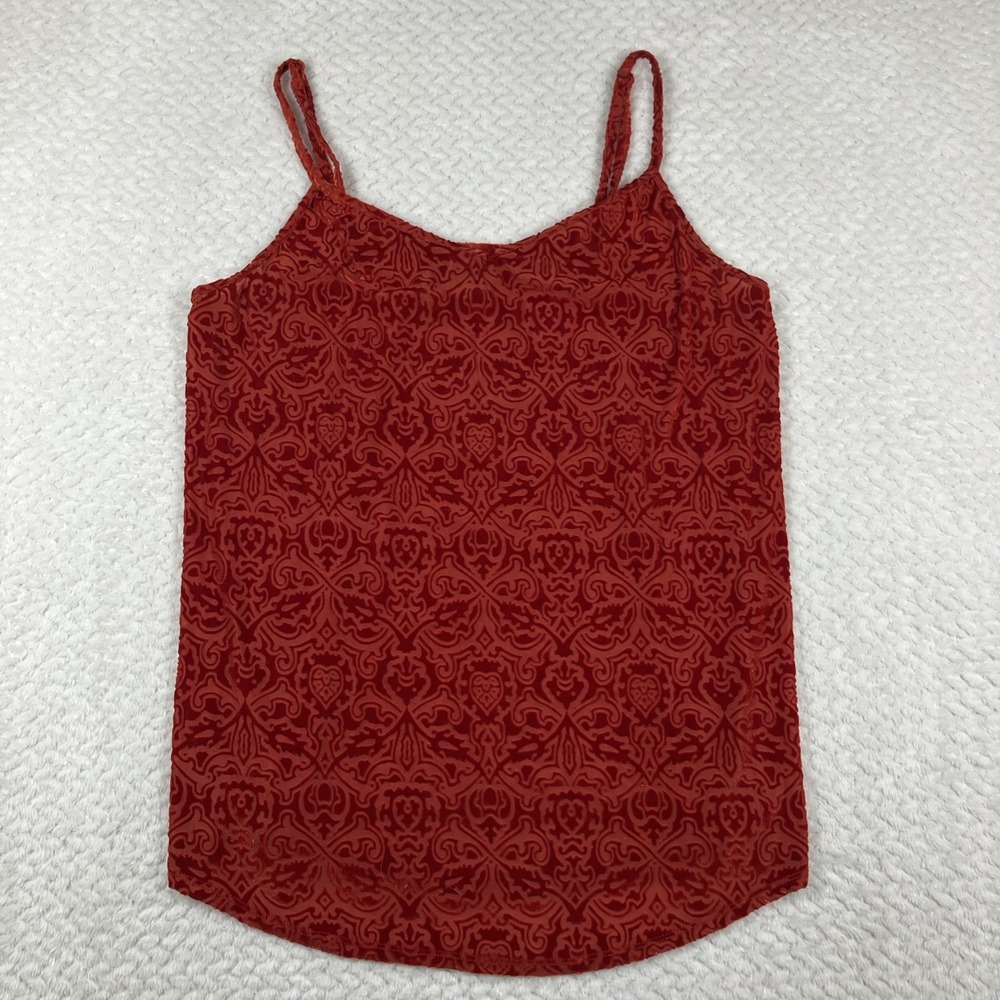 Lucky Brand Velvet Cut Out Paisley Tank Top Small Red Semi Sheer Y2K Whimisgoth